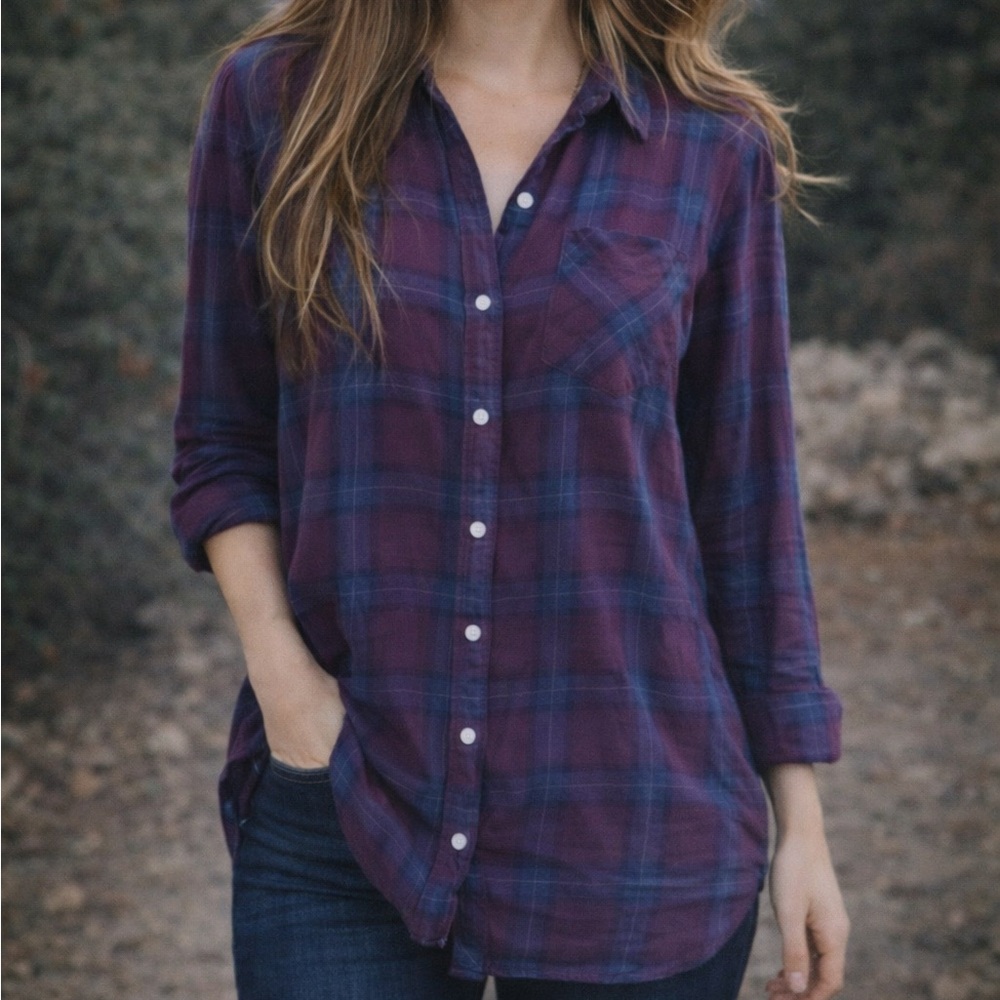 L.O.G.G. Label of Graded Goods Cotton Plaid Flannel Plum Button Down Tunic 4